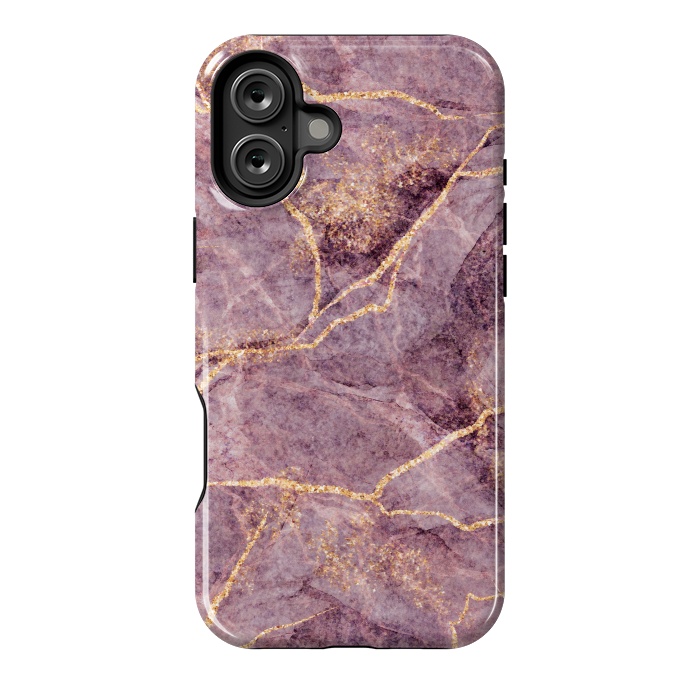 iPhone 16 Plus StrongFit Pink Marble with Gold fake Glitter by ArtsCase