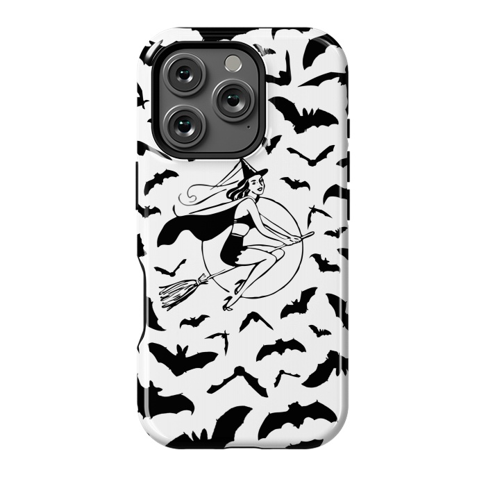 iPhone 16 Pro StrongFit Witch and flying bats vintage illustration by Oana 