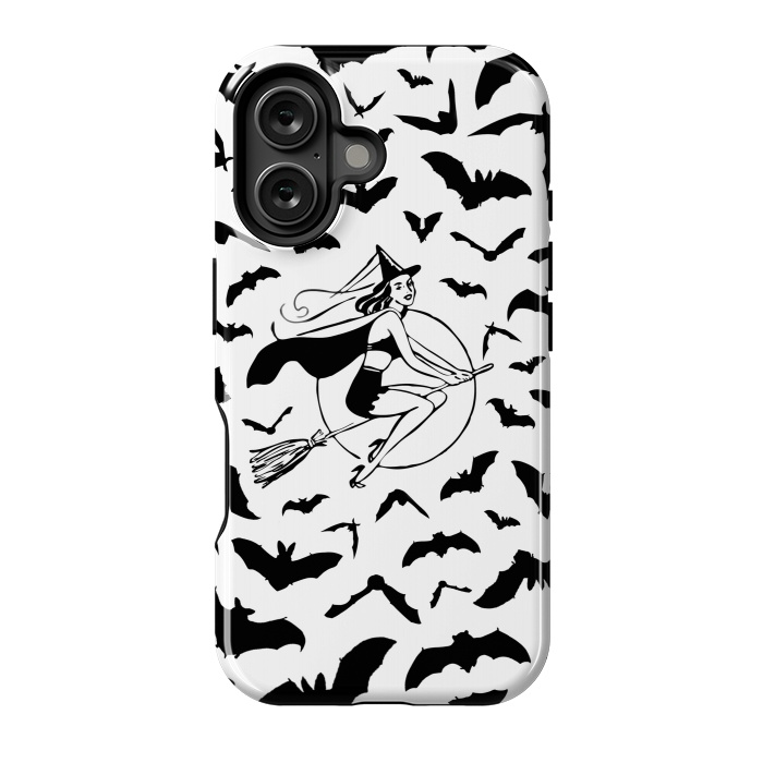 iPhone 16 StrongFit Witch and flying bats vintage illustration by Oana 