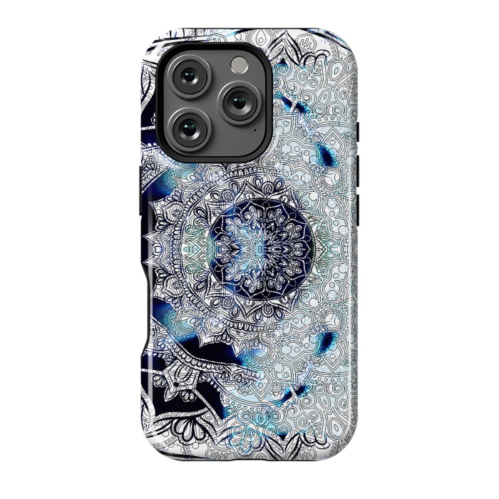 iPhone 16 Pro StrongFit Blue black tie dye mandala by Oana 