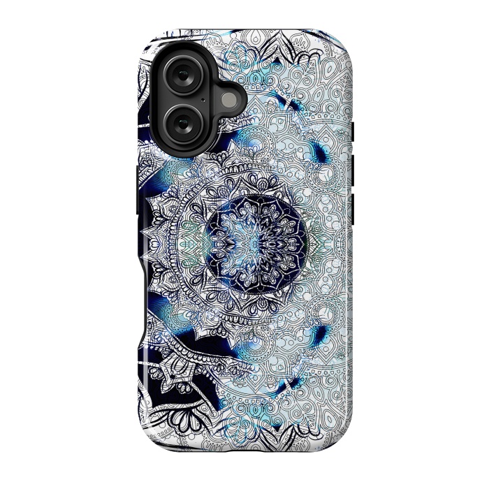 iPhone 16 StrongFit Blue black tie dye mandala by Oana 