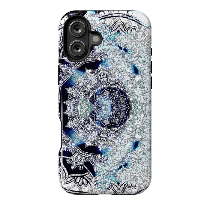 iPhone 16 Plus StrongFit Blue black tie dye mandala by Oana 