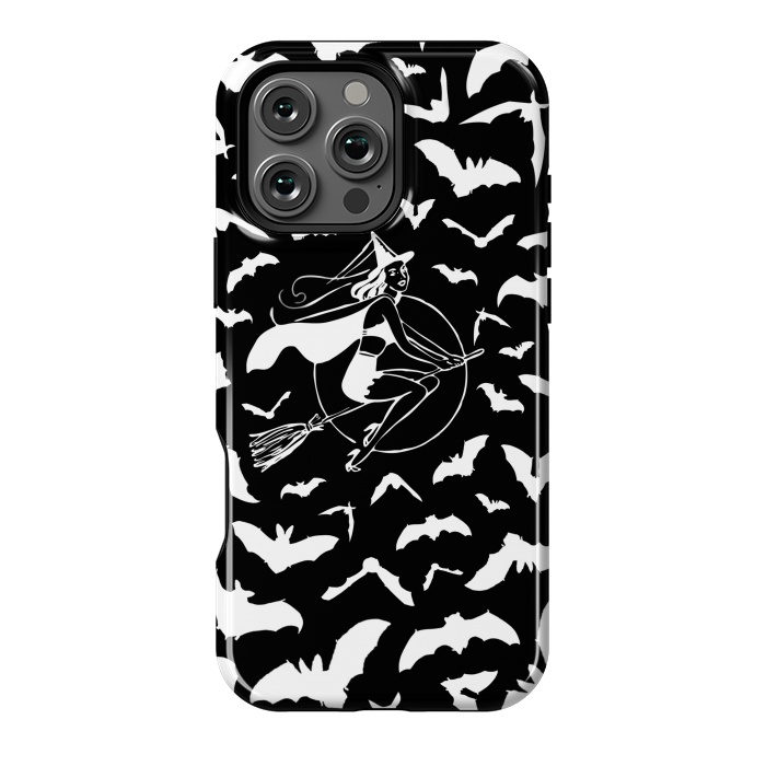 iPhone 16 Pro Max StrongFit Pin-up witch and flying bats pattern by Oana 