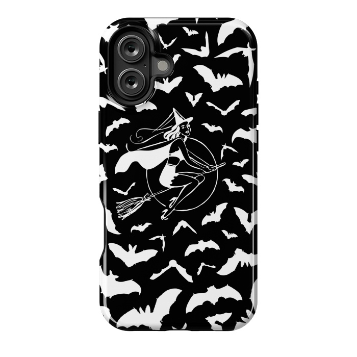 iPhone 16 Plus StrongFit Pin-up witch and flying bats pattern by Oana 