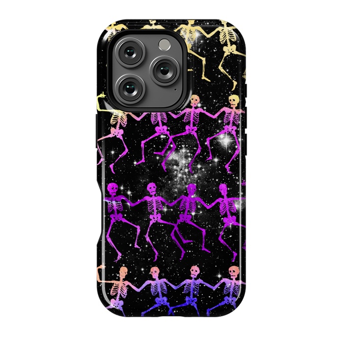 iPhone 16 Pro StrongFit Neon gradient dancing skeletons Halloween by Oana 