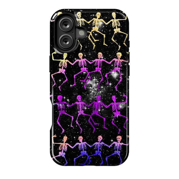 iPhone 16 Plus StrongFit Neon gradient dancing skeletons Halloween by Oana 