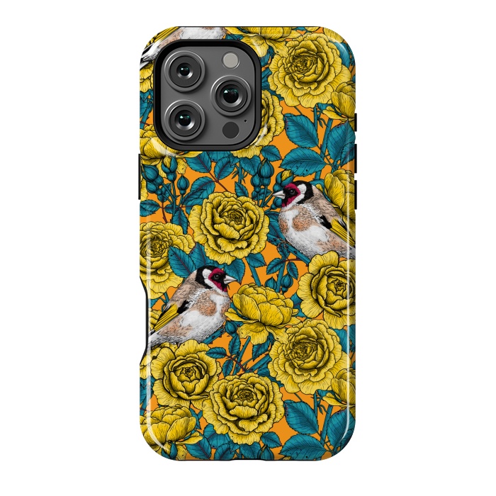 iPhone 16 Pro Max StrongFit Rose flowers and goldfinch birds by Katerina Kirilova