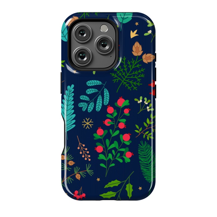 iPhone 16 Pro StrongFit Holiday Christmas with Branches Mistletoe and Berries by ArtsCase