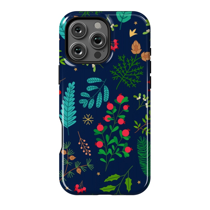 iPhone 16 Pro Max StrongFit Holiday Christmas with Branches Mistletoe and Berries by ArtsCase