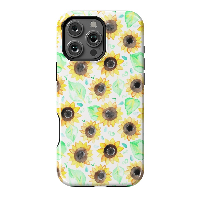 iPhone 16 Pro Max StrongFit Cheerful Watercolor Sunflowers by Tangerine-Tane