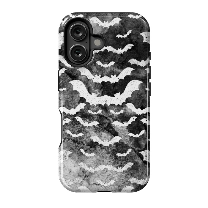 iPhone 16 StrongFit White star dust bats on monochrome marble sky by Oana 