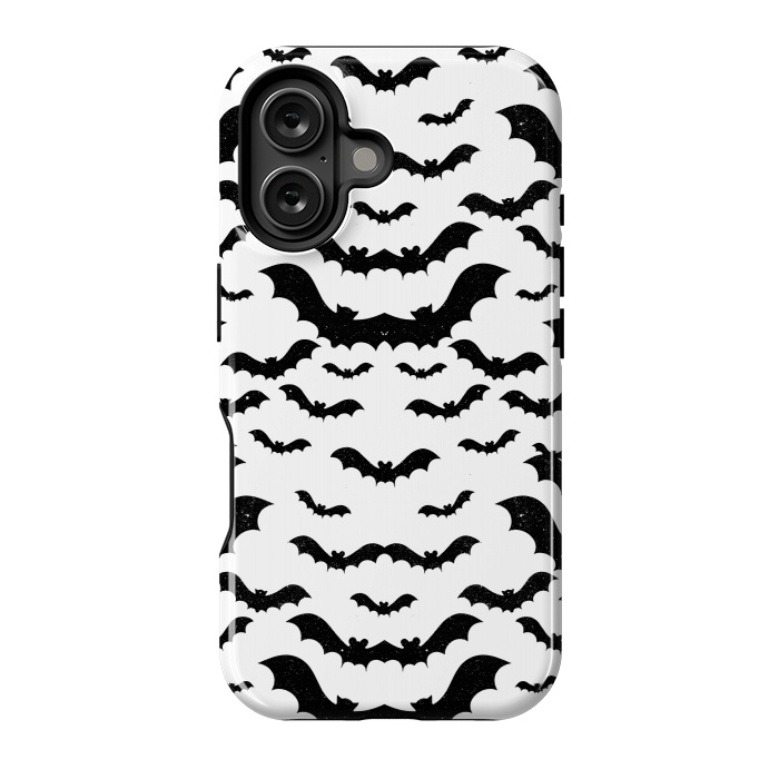 iPhone 16 StrongFit Black star dust flying bats Halloween pattern by Oana 