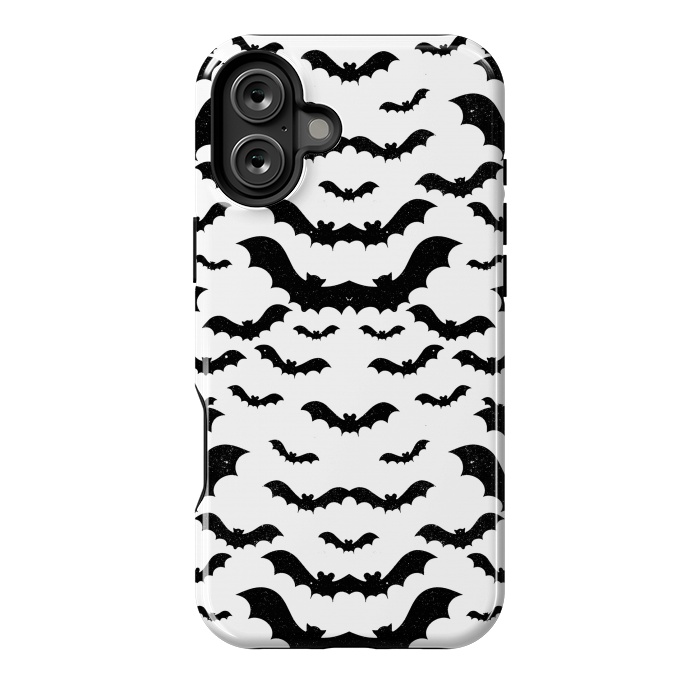 iPhone 16 Plus StrongFit Black star dust flying bats Halloween pattern by Oana 