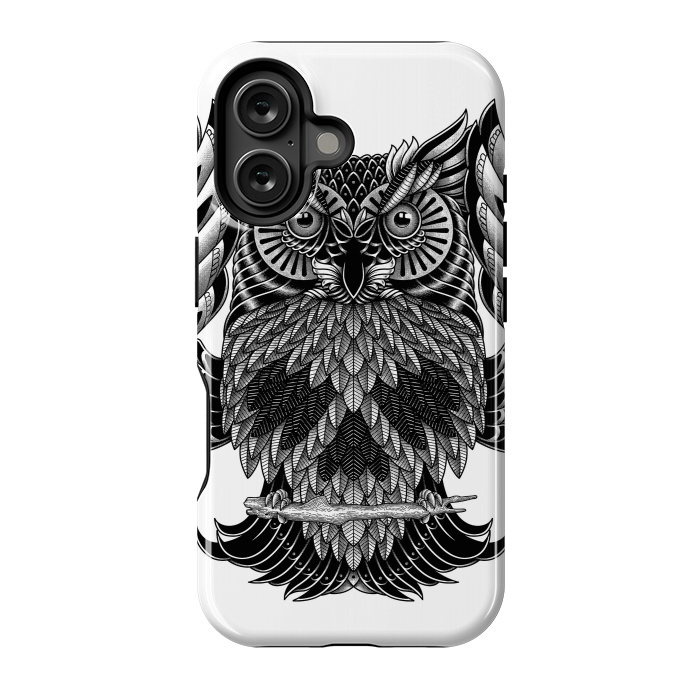 iPhone 16 StrongFit Owl Skull Ornate (White) by Afif Quilimo