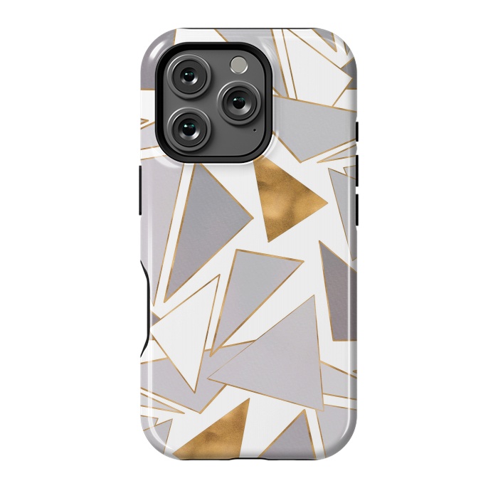 iPhone 16 Pro StrongFit Modern Minimalist Gold Strokes Gray Triangles by InovArts