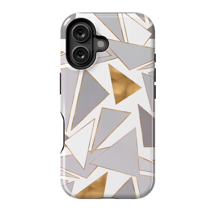 iPhone 16 StrongFit Modern Minimalist Gold Strokes Gray Triangles by InovArts