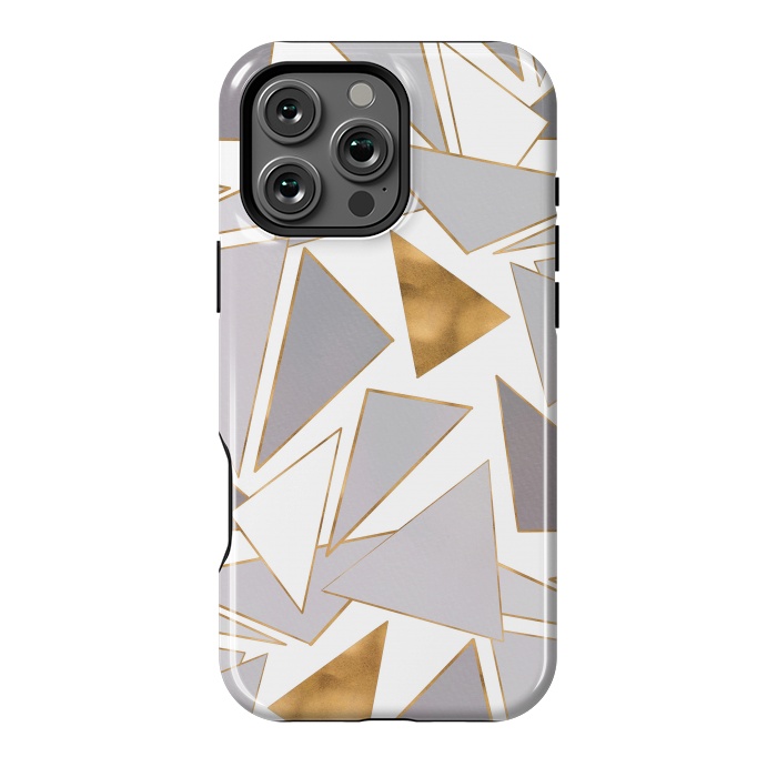 iPhone 16 Pro Max StrongFit Modern Minimalist Gold Strokes Gray Triangles by InovArts