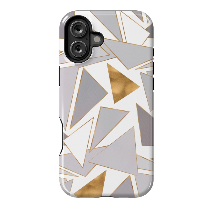 iPhone 16 Plus StrongFit Modern Minimalist Gold Strokes Gray Triangles by InovArts