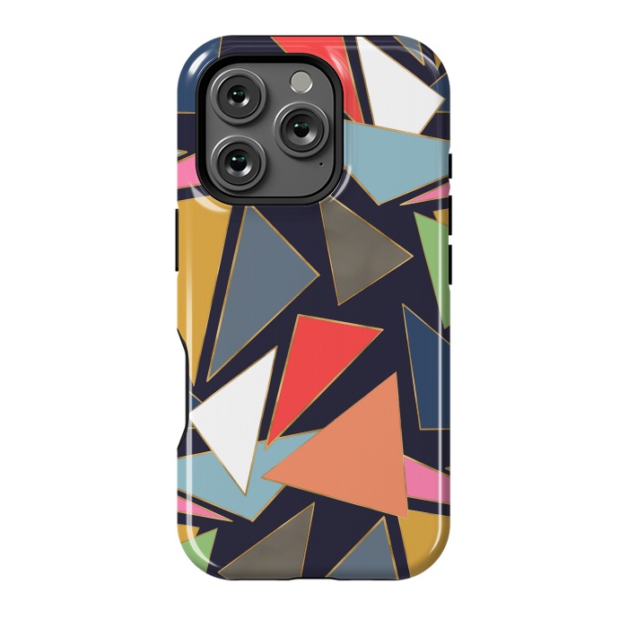 iPhone 16 Pro StrongFit Modern Contemporary Gold Strokes Colorful Triangles by InovArts