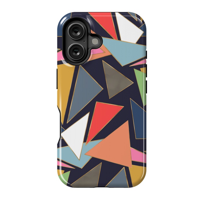 iPhone 16 StrongFit Modern Contemporary Gold Strokes Colorful Triangles by InovArts