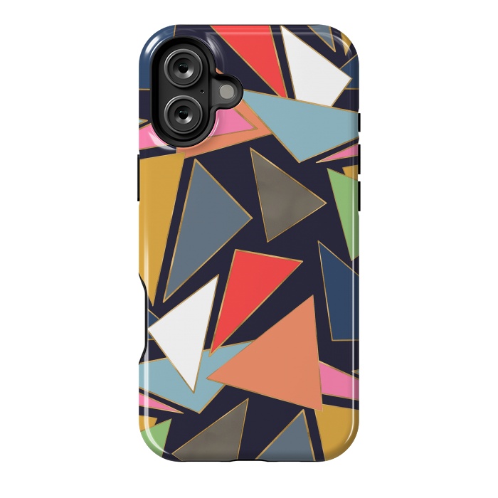 iPhone 16 Plus StrongFit Modern Contemporary Gold Strokes Colorful Triangles by InovArts