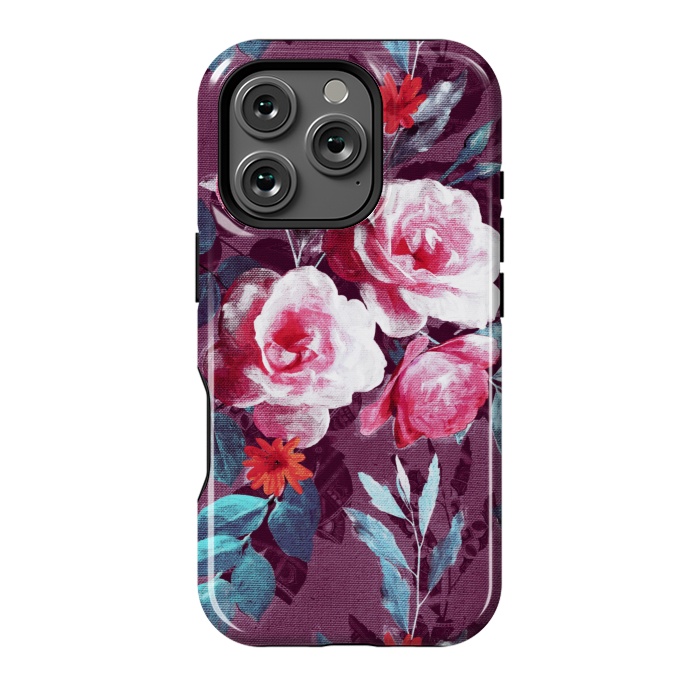 iPhone 16 Pro StrongFit Retro Rose Chintz in Magenta and Plum by Micklyn Le Feuvre