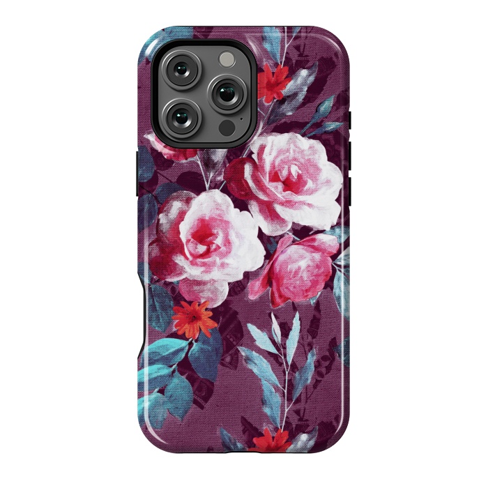 iPhone 16 Pro Max StrongFit Retro Rose Chintz in Magenta and Plum by Micklyn Le Feuvre