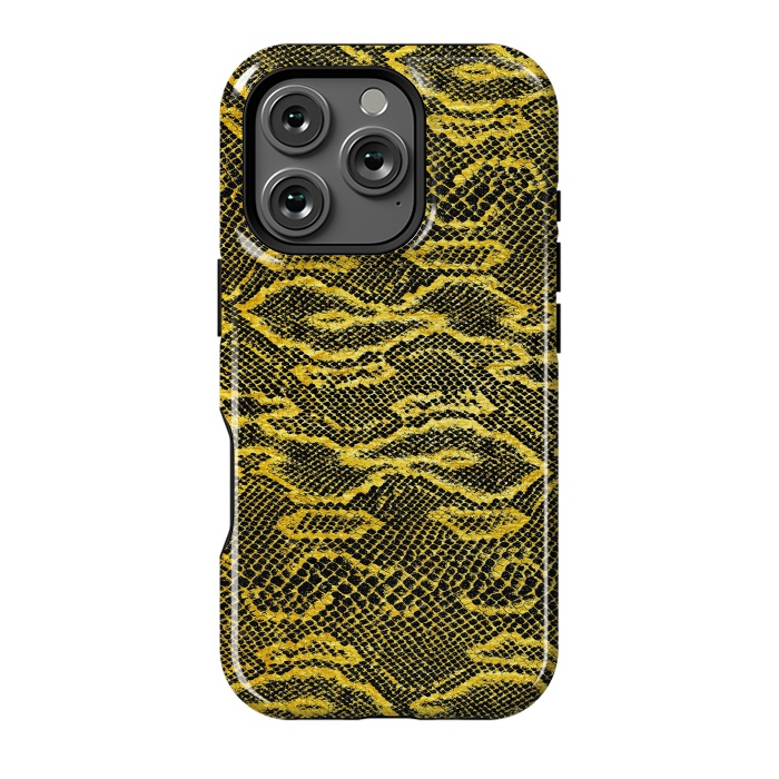 iPhone 16 Pro StrongFit Black and Gold Snake Skin I by Art Design Works