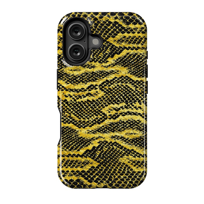 iPhone 16 StrongFit Black and Gold Snake Skin II by Art Design Works