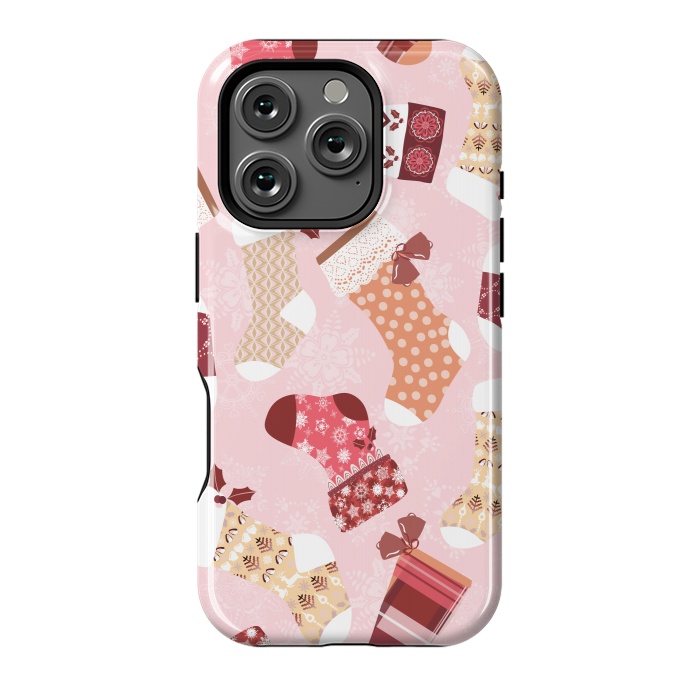 iPhone 16 Pro StrongFit Christmas Stockings in Pink and Orange by Paula Ohreen