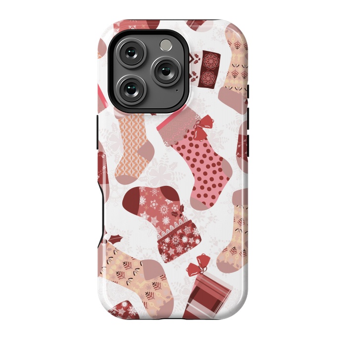 iPhone 16 Pro StrongFit Christmas Stockings in Pink and Beige by Paula Ohreen