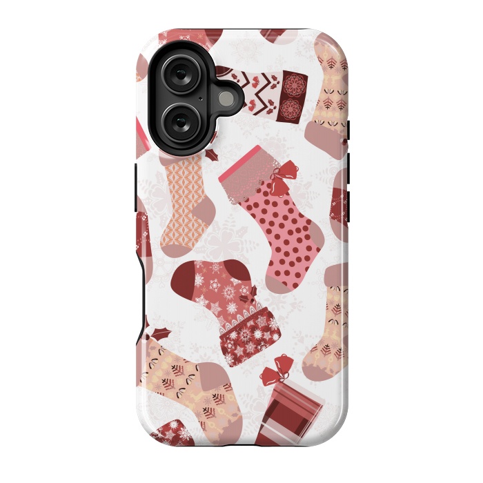 iPhone 16 StrongFit Christmas Stockings in Pink and Beige by Paula Ohreen