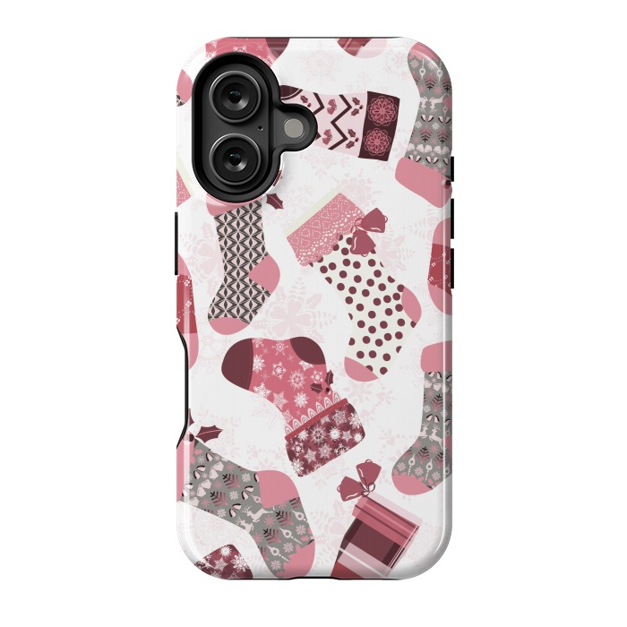 iPhone 16 StrongFit Christmas Stockings in Pink and Gray by Paula Ohreen