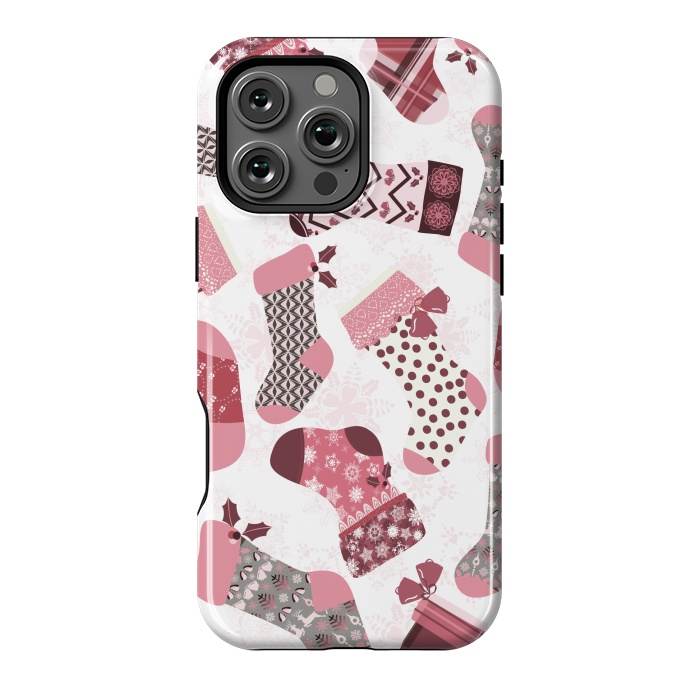 iPhone 16 Pro Max StrongFit Christmas Stockings in Pink and Gray by Paula Ohreen