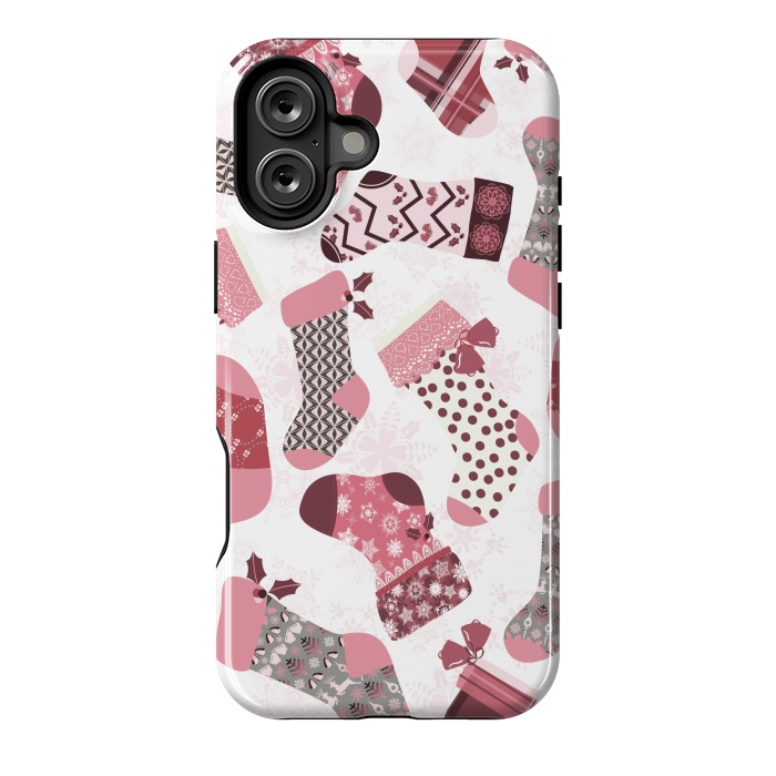 iPhone 16 Plus StrongFit Christmas Stockings in Pink and Gray by Paula Ohreen