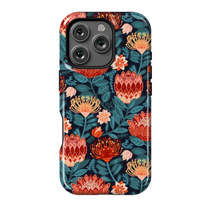 iPhone 16 Pro StrongFit Protea Chintz - Navy  by Tigatiga