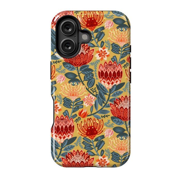 iPhone 16 StrongFit Protea Chintz - Mustard  by Tigatiga