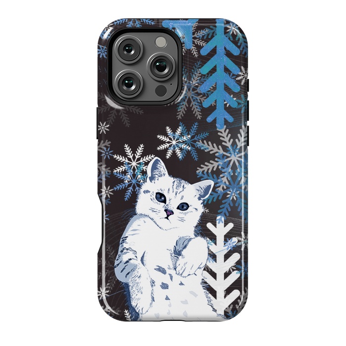 iPhone 16 Pro Max StrongFit Cute kitty with blue metallic snowflakes by Oana 