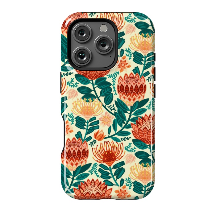 iPhone 16 Pro StrongFit Protea Chintz - Orange & Teal  by Tigatiga