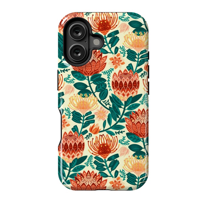 iPhone 16 StrongFit Protea Chintz - Orange & Teal  by Tigatiga