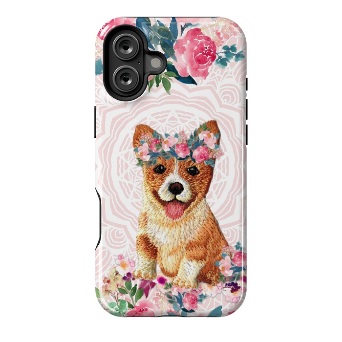 iPhone 16 Plus StrongFit Flower Friends Corgi by Monika Strigel