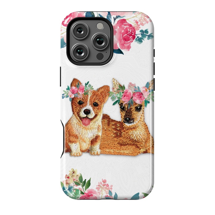 iPhone 16 Pro Max StrongFit Flower Friends Corgi Fawn Lace by Monika Strigel