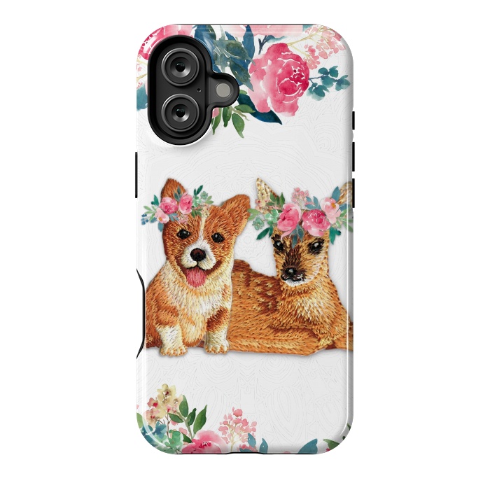 iPhone 16 Plus StrongFit Flower Friends Corgi Fawn Lace by Monika Strigel