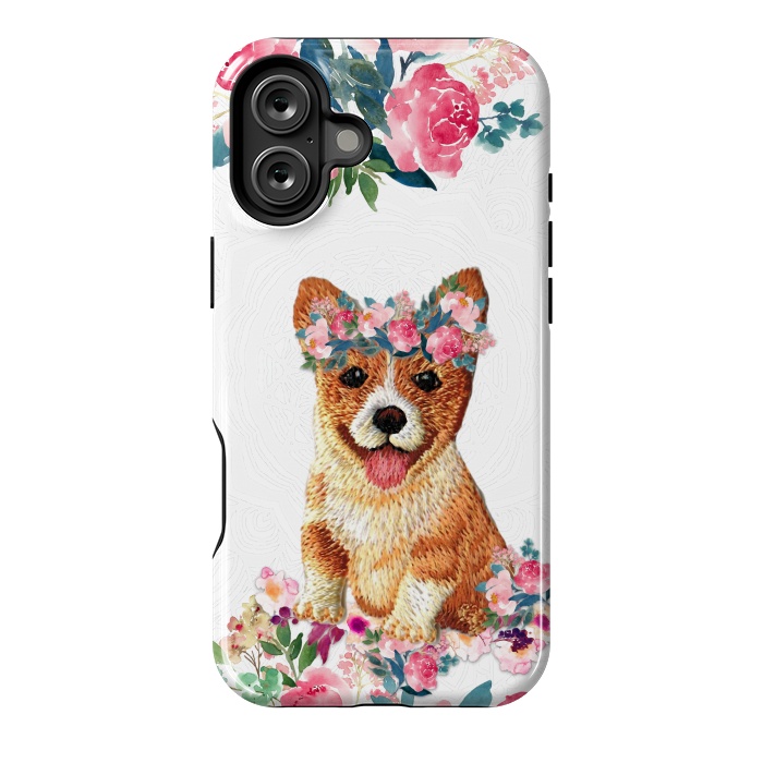 iPhone 16 Plus StrongFit Flower Friends Corgi Lace by Monika Strigel