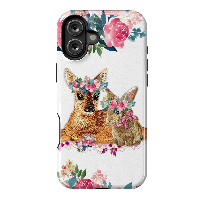 iPhone 16 Plus StrongFit Flower Friends Fawn Bunny Lace by Monika Strigel