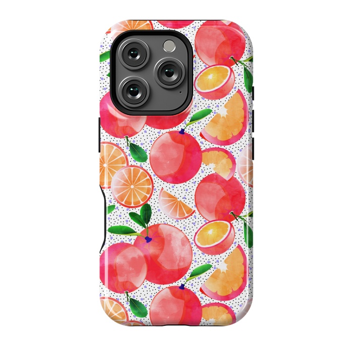 iPhone 16 Pro StrongFit Citrus Tropical | Juicy Fruits Polka Dots | Food Orange Grapefruit Pink Watercolor Botanica by Uma Prabhakar Gokhale