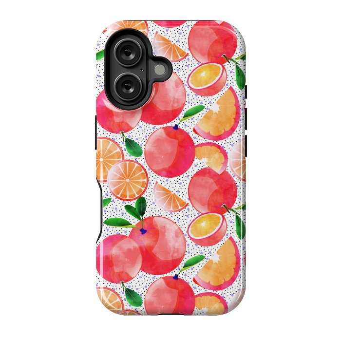 iPhone 16 StrongFit Citrus Tropical | Juicy Fruits Polka Dots | Food Orange Grapefruit Pink Watercolor Botanica by Uma Prabhakar Gokhale