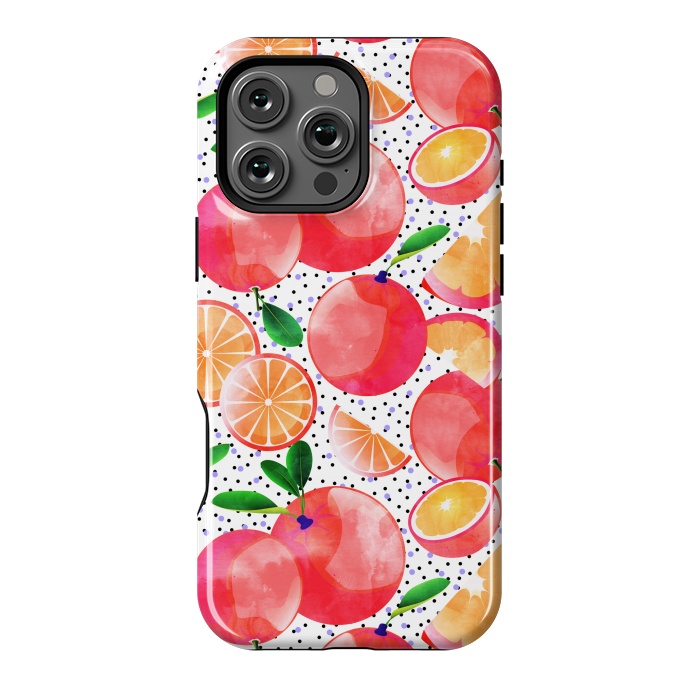 iPhone 16 Pro Max StrongFit Citrus Tropical | Juicy Fruits Polka Dots | Food Orange Grapefruit Pink Watercolor Botanica by Uma Prabhakar Gokhale