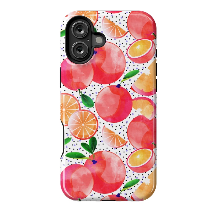 iPhone 16 Plus StrongFit Citrus Tropical | Juicy Fruits Polka Dots | Food Orange Grapefruit Pink Watercolor Botanica by Uma Prabhakar Gokhale