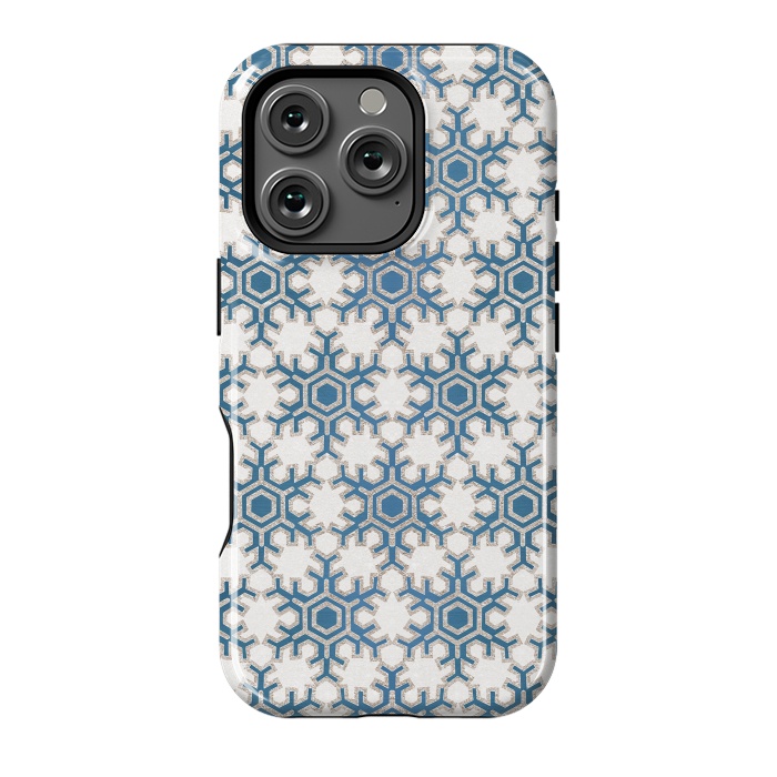 iPhone 16 Pro StrongFit Blue silver snowflakes christmas pattern by Oana 